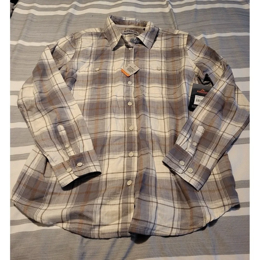 Ridgecut Toughwear Grey Plaid Long Sleeve Shirt NWT Men's L Workwear Outdoor